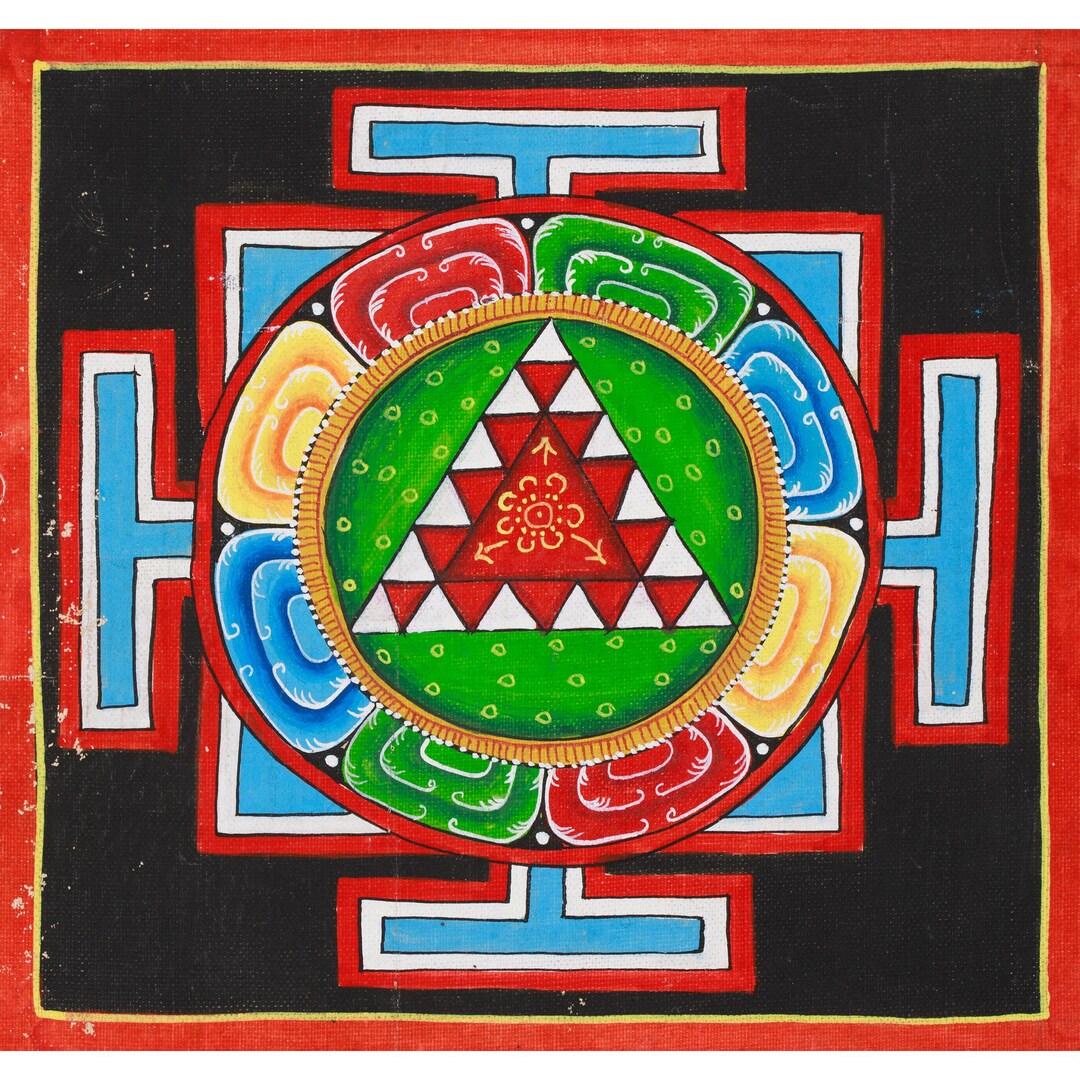 Hand-painted Shree Yantra Mandala Thangka | Vintage Tibetan Sacred
