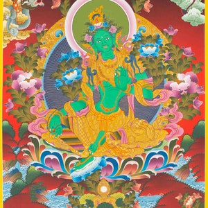 Original Hand Painted Green Tara Tibetan Thangka Painting | Traditional Buddhist Art | Wall Hanging Decor Meditation And Yoga | Zen Buddhism