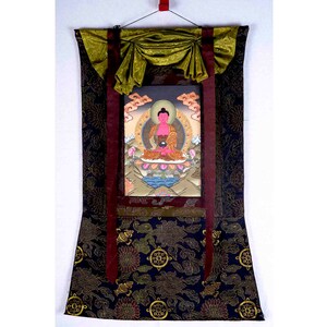 Amitabha Buddha Thangka Painting With Brocade | Wall Decoration Painting | Art Painting for Meditation and Good Luck to house | Zen Buddhism