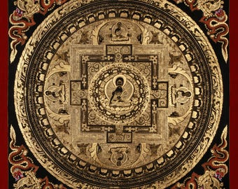 Dipinto Mandala di Buddha / Opera d'arte himalayana / Buddismo tibetano / Thangka sacro / Arte murale per la meditazione / Decorazione per la casa / Prodotto in Nepal