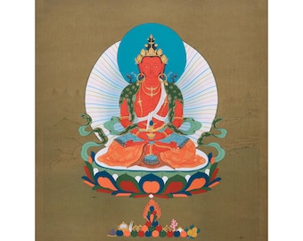 阿弥陀如来タンカ：手描きのチベット美術、29x40インチ - Etsy 日本