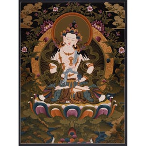 Vajrasattva Thangka Painting | Tibetan Buddhist Artwork | 24K Gold Accents | Deity of Purification | Sacred Wall Hanging for Meditation