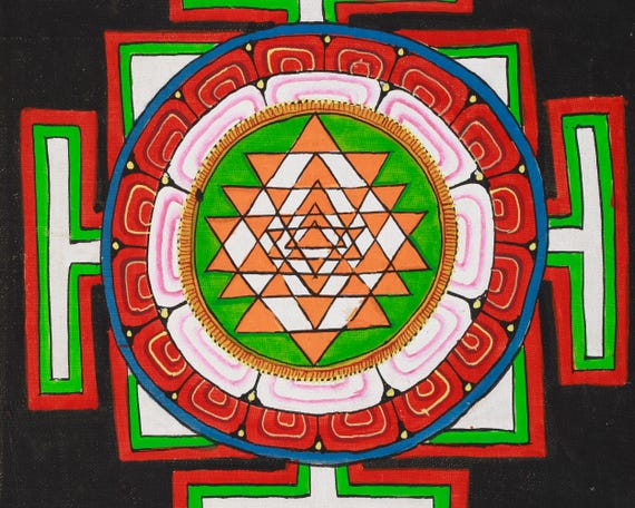 Hand-painted Shree Yantra Mandala Thangka | Vintage Tibetan Sacred