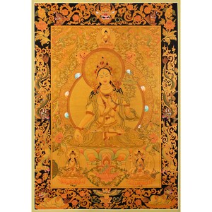 Full Gold White Tara with Amitayus, Namgyalma, and Amitabha Buddha | Tibetan Buddhist Wall Art | Bodhisattva Painting | Spiritual Home Decor