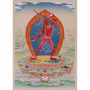 Tantric Vajrayogini Painting | Fierce Goddess of Liberation and Wisdom | Tibetan Female Buddha | Queen of Dakinis | Vajrayana Buddhism