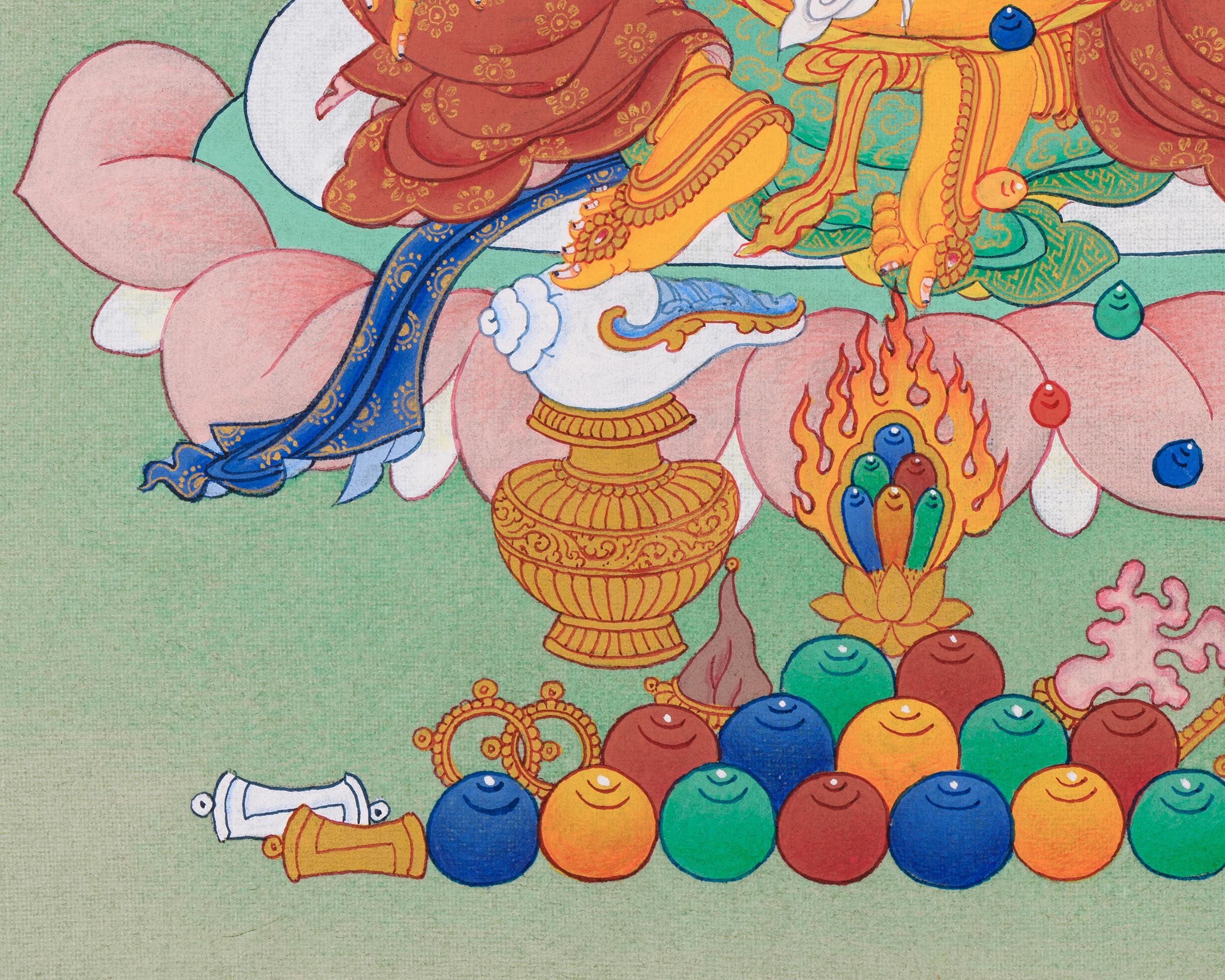 チベットタンカ　龍 チベットの小さなタンカ（黄龍の象嵌）｜繁栄と悟りをもたらす