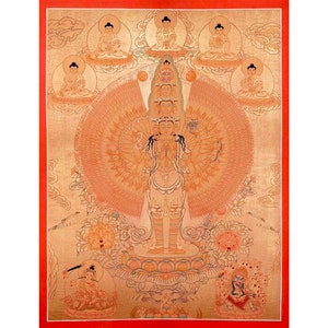 Full 24K Gold Style 1000 Armed Avalokiteshvara Thangka Thangka Art | Original Hand Painted Tibetan Buddhist Painting | Wall Hanging Decor