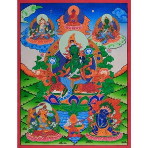 Green Tara Thangka: Hand-Painted Tibetan Art with 24K Gold