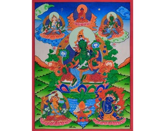 グリーンターラ慈悲の女神 B - 小さいサイズのリスト タンカ タンカ