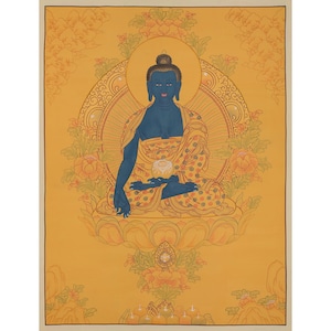 Hand-Painted Tibetan Medicine Buddha | Bhaisajyaguru Thangka Painting | Buddhist Artwork | Healing Buddha | Wisdom and Compassion |For Gifts