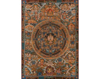 Original Masterpiece Tibetan Mandala With 1000 Armed Avalokiteshvara in Centre | Traditional Wall Hanging Buddhist Painting | Religious Gift