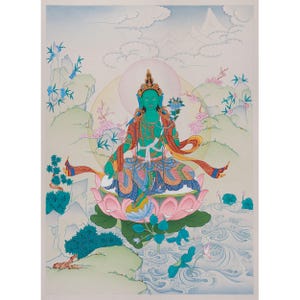 Verdant Majesty: Goddess Jetsun Drolma (Green Tara) | Masterpiece of Iconographic Precision | Uniquely Painted Mother Tara Thangka Painting