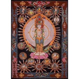 Vintage 1000 Armed Avalokiteshvara Tibetan Thangka | Bodhisattva Guan Yin Chenrezig | Wall Décor Painting | Painting for Meditation & Yoga