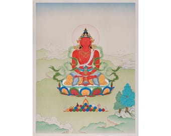 阿弥陀如来長寿タンカ – ヴィンテージチベット仏教絵画、24Kゴールド