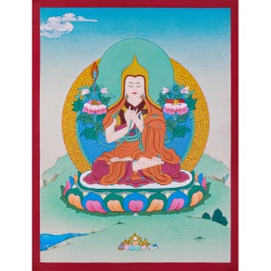 Hand-Painted Je Tsongkhapa Thangka | Small Tibetan Buddhist Master | Wall Art for Home and Meditation | Acrylic Painting