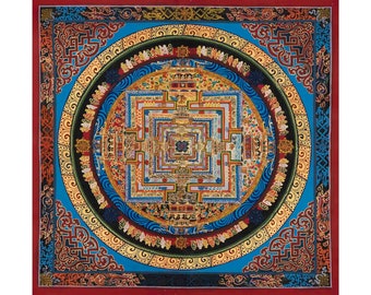 Mandala Kalachakra peint à la main | Peinture Thangka tibétaine | Parfait pour la méditation et le yoga | Cadeaux de pendaison de crémaillère | Tenture murale religieuse