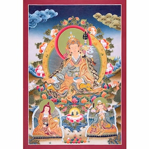 Original Hand-Painted Padmasambhava Guru Rinpoche Thangka Painting | Tibetan Buddhist Wall Hanging | Spiritual Meditation | Home Decoration