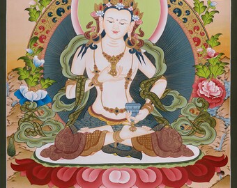 手描きのヴァジュラサットヴァ・タンカ｜浄化と癒しの象徴｜チベット