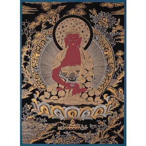 Amitabha Buddha, Dzambala, and Chengrezig Thangka | Original Hand-Painted Red Buddha |  Art Painting For Meditation | Tibetan Thangka