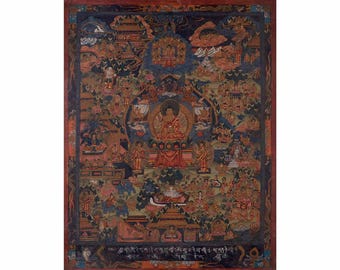 油彩ニス仕上げの仏陀生涯物語タンカ｜仏陀の悟りへの旅を描いた手描き