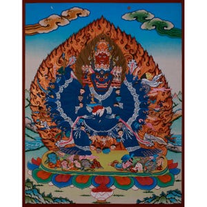 Wrathful Yamantaka Thangka | Tibetan Buddhist Protector | Vajrayana Guardian | Wall Decor | Acrylic Colors, 24K Gold | Spiritual Artwork