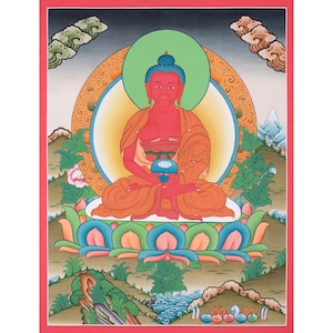 Amitabha Buddha Thangka | Pure Land Buddhism Art | Enlightenment & Compassion | Spiritual Gift | Sacred Buddhist Artwork | Meditation Decor