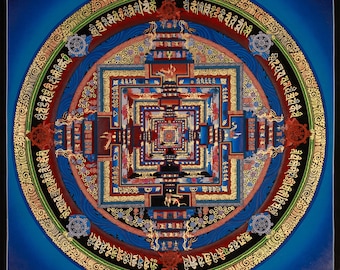 Kalachakra Mandala Thangka | Handgemaltes Rad der Zeit | 24K Gold-Highlights | Heilige tibetisch-buddhistische Kunst zur Meditation | Wohnkultur