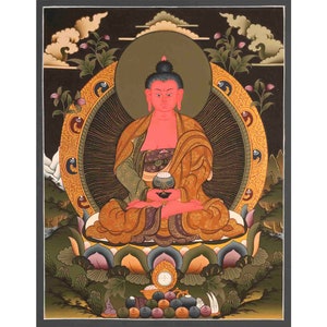 Small Size Amitabha Buddha Thangka | Original Hand-Painted Red Buddha | Religious Wall Decoration | Home Decoration | Tibetan Buddhism