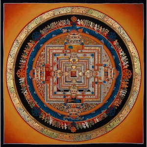 Hand-Painted Kalachakra Mandala Thangka: Sacred Tibetan Art with 24K Gold