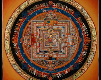 Handgemaltes Kalachakra Mandala Thangka: Heilige tibetische Kunst mit 24K Gold