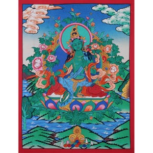 Buddhist Green Tara Thangka | Goddess of Compassion | Spiritual Wall Hanging | Tara Bodhisattva | Mother of Buddhas | Tibetan Zen Art