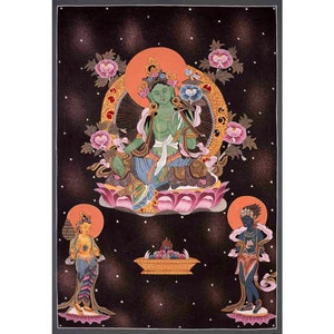 Green Tara And White Tara Thangka | Original Hand Painted Healing Female Deity | Healing Tara Painting |Art Painting for Meditation and Yoga