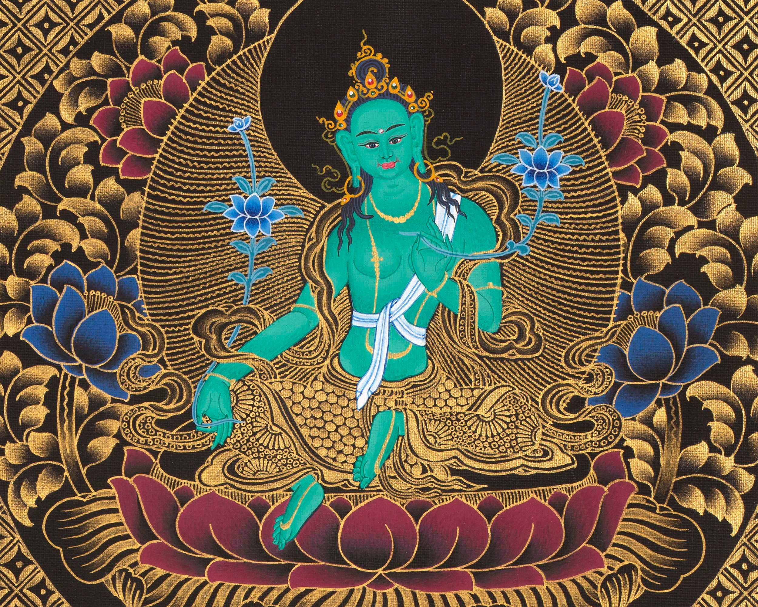 Green Tara Mandala on Black and Gold Background Wheel of - Etsy Canada Green Tara Mandala on Black and Gold Background Wheel of - Etsy Canada