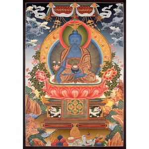 Medicine Buddha Thangka | Bhaisajyaguru Original Hand-Painted Tibetan Healing Art | Wall Decor Painting | Art Painting for Meditation & Yoga