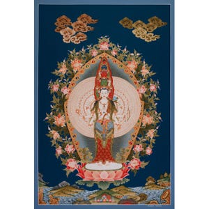 Tibetan Avalokiteshvara, The 1000-Hands Buddha of Compassion | Om Mani Padme Hum | Sacred Large Bodhisattva Artwork | 24K Gold | Home Decor