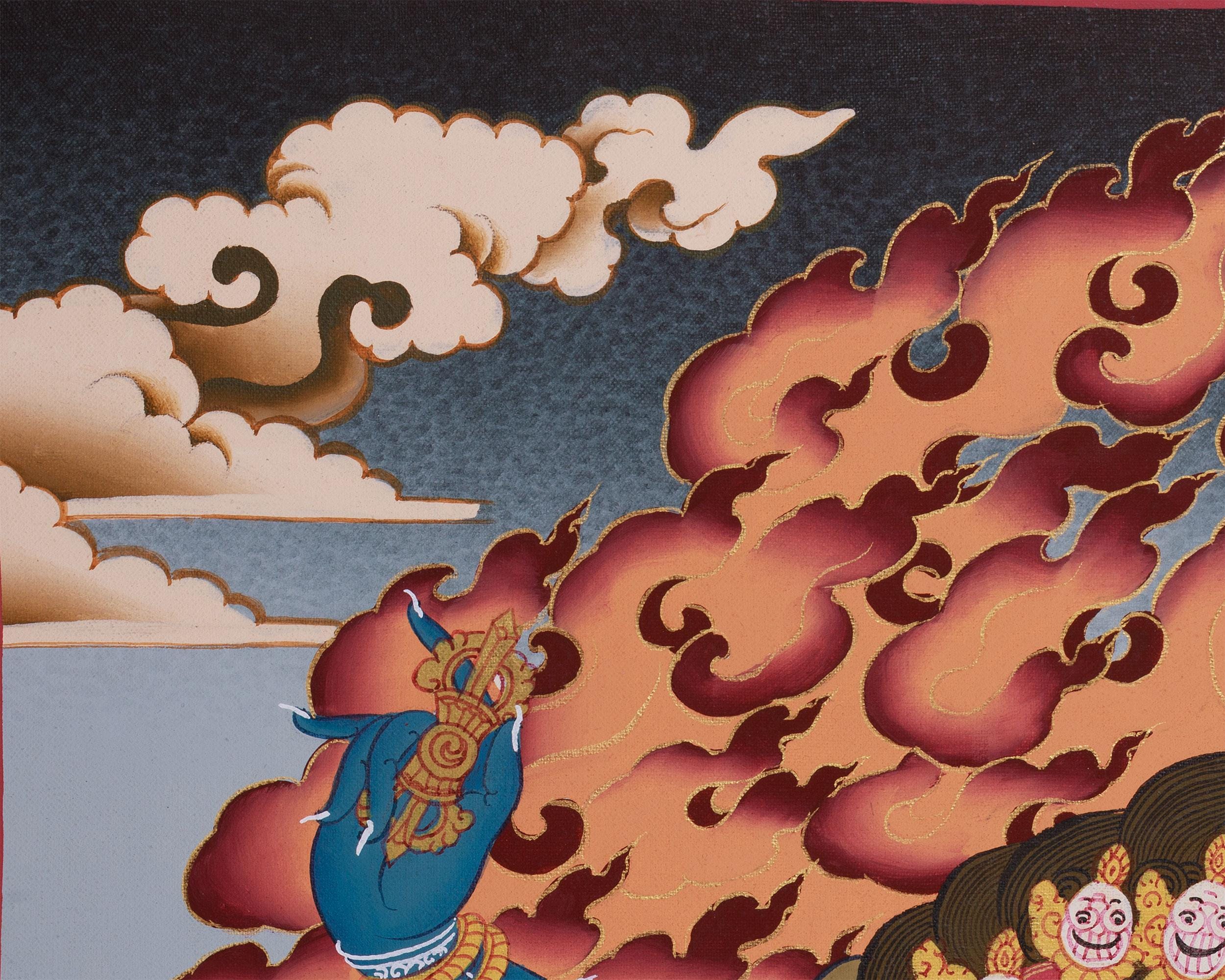 憤怒のヴァジュラパーニ・タンカ｜手描きのチベット仏教守護神画｜神聖