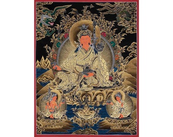 Goeroe Rinpoche Thangka | Padmasambhava-schilderij | Handgeschilderde Tibetaanse boeddhistische kunst | Spirituele praktijk | Voor meditatie- en yogacadeaus