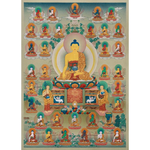 絵画　チベット宗教 24K金三十五仏タンカ：チベット仏教絵画 - Etsy 日本