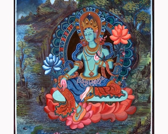 グリーンターラ慈悲の女神 B - 小さいサイズのリスト タンカ タンカ