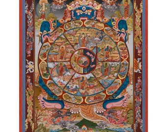Buddhist Wheel of Life Art Print | Giclee Canvas Print | Bhavachakra Painting