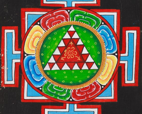 Hand-painted Shree Yantra Mandala Thangka | Vintage Tibetan Sacred