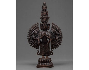 Vintage 1000 Armed Chenrezig Avalokiteshvara Statue | Bodhisattva Artwork | Buddha Figurines | Tibetan Buddhist Hand-carved Sculpture