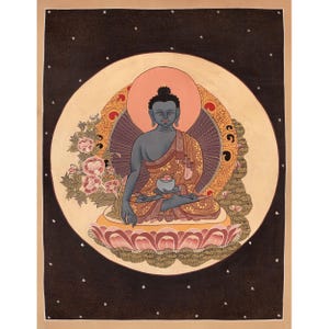 Medicine Buddha | Original Hand-Painted Tibetan Thanka | Meditation Canvas Art Thanka Painting For Positive Energy, Peace, and Tranquility