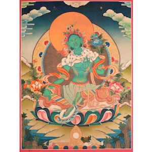 Original Hand-Painted Green Tara Thangka | Female Deity | Healing Tara Painting | Art Painting for Meditation and Yoga | Housewarming Gifts