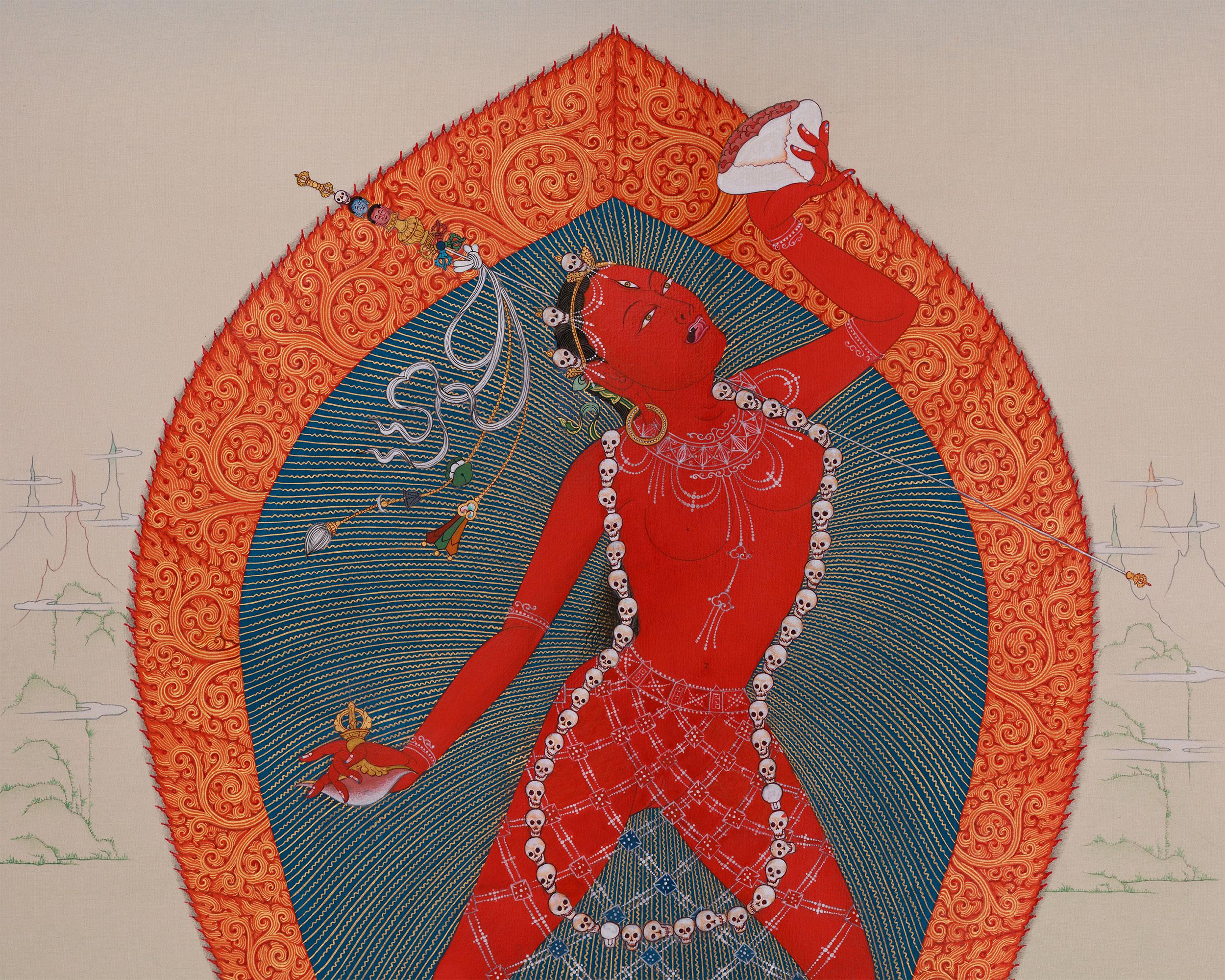 赤いダキニ・ヴァジュラヨーギニ・タンカ | 伝統的なチベット仏教美術