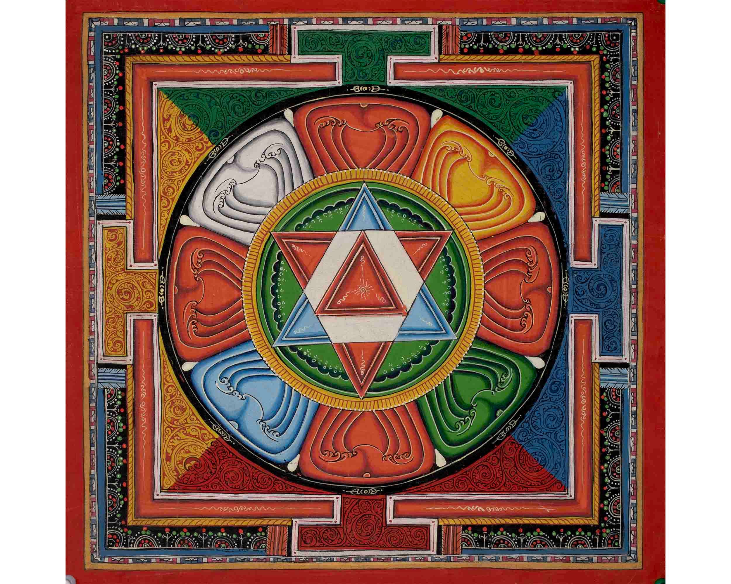 30 cm Sri Yantra Mandala Thangka Shri Chakra Sacred Geometry Hand Painted Mandala Artwork Meditation Altar Decor Made in Nepal