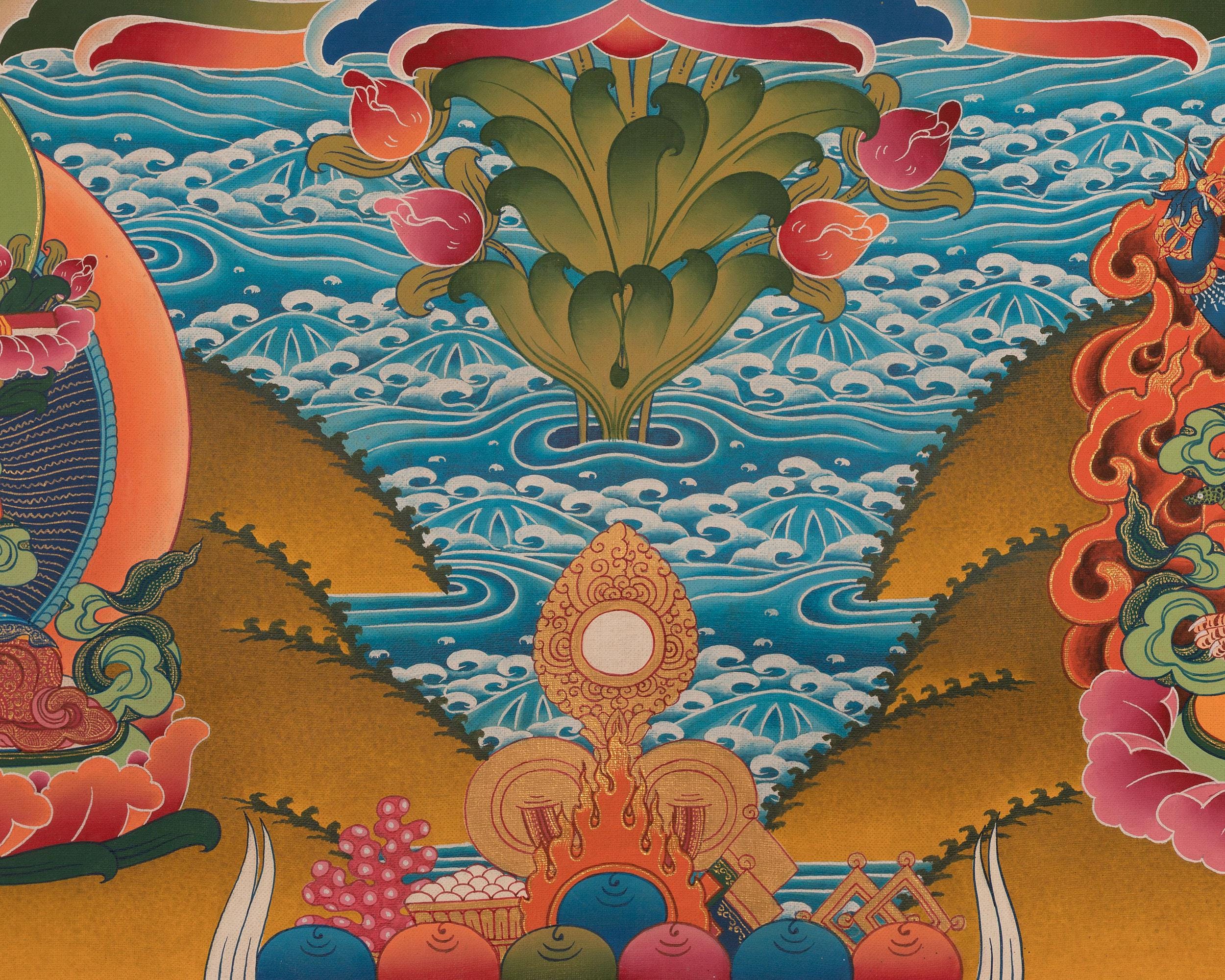 観音菩薩チェンレジグ タンカ |四腕慈悲仏陀 |チベット仏教の瞑想芸術