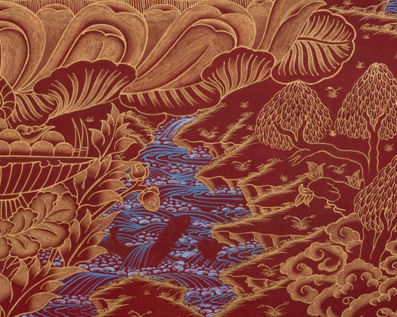 Vajrasattva Yab Yum Thangka in Red and Gold Background | Buddhist