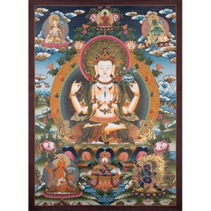 Original Hand-Painted Chenrezig Avalokiteshvara Thangka | Thangka Painting | Buddhist Art | Religious Gifts |  Yoga and Meditation Decor