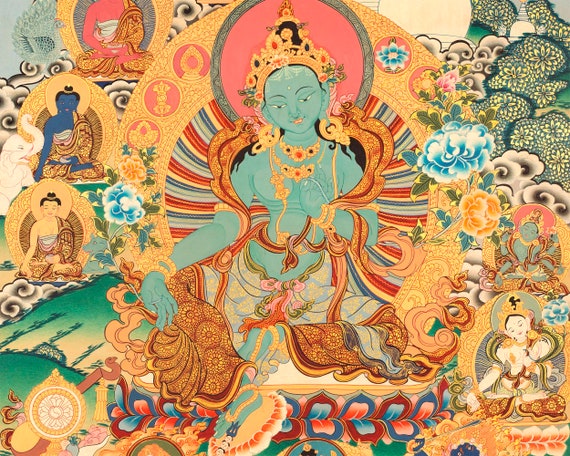 ヴィンテージの緑ターラ菩薩画｜ドルマ女神アート｜チベット仏教の